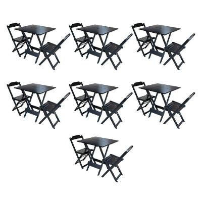 Kit 7 Conjuntos De Mesa Dobravel Com 2 Cadeiras De Madeira 70X70 Para Restaurante E Bar - Preto
