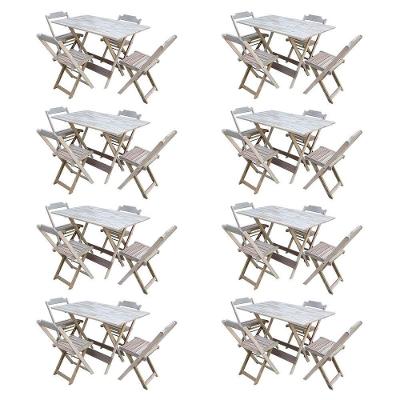 Kit 8 Conjuntos De Mesa Com 4 Cadeiras De Madeira Dobravel 120X70 Sem Pintura/Crua - Marrom