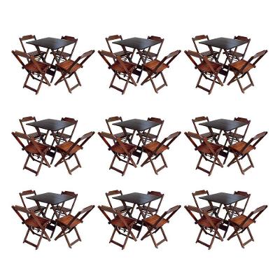 Kit 9 Jogos De Mesa Dobravel Com 4 Cadeiras De Madeira 70X70 Para Restaurante E Bar - Imbuia