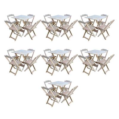 Kit 7 Jogos De Mesa Dobravel Com 4 Cadeiras De Madeira 70X70 Para Restaurante E Bar - Sem Pintura