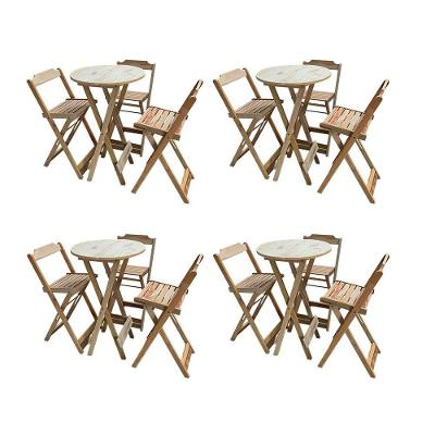 Kit 4 Jogos De Mesas Bistrô De Madeira Dobrável Com 3 Banquetas - Crua
