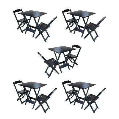 Kit 5 Jogos De Mesa Dobravel Com 2 Cadeiras De Madeira 70X70 Para Restaurante E Bar - Preto