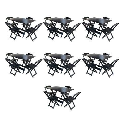 Kit 7 Jogos De Mesa Dobravel Com 4 Cadeiras De Madeira 120X70 Para Restaurante E Bar - Preto