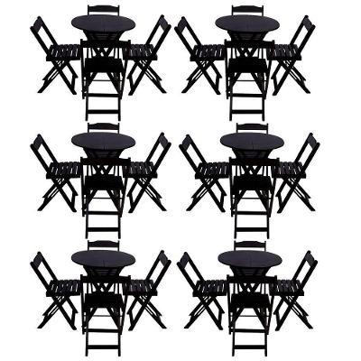 Kit 6 Jogos De Mesa Dobravel Com 4 Cadeiras Tampo Redondo 70X70 Preto - Preto