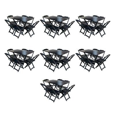 Kit 7 Conjuntos De Mesa Dobravel Com 6 Cadeiras De Madeira 120X70 Para Restaurante E Bar - Preto