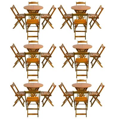 Kit 6 Jogos De Mesa Dobravel Com 4 Cadeiras Tampo Redondo 70X70 Mel - Amarelo