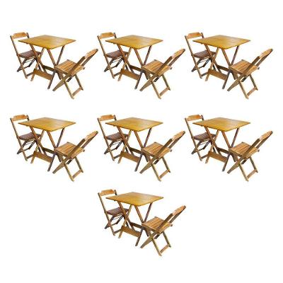Kit 7 Jogos De Mesa Dobravel Com 2 Cadeiras De Madeira 70X70 Para Restaurante E Bar - Mel