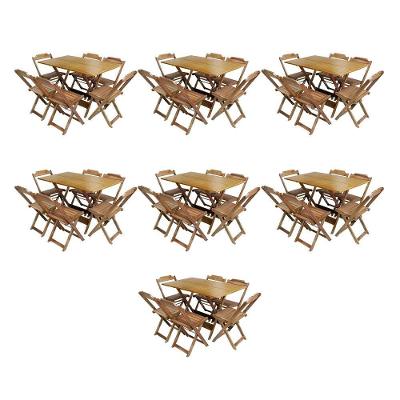 Kit 7 Conjuntos De Mesa Dobravel Com 6 Cadeiras De Madeira 120X70 Para Restaurante E Bar - Mel