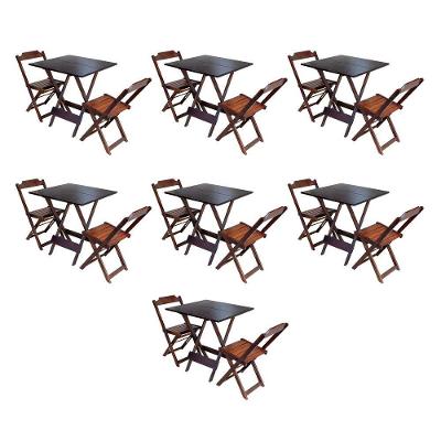 Kit 7 Conjuntos De Mesa Dobravel Com 2 Cadeiras De Madeira 70X70 Para Restaurante E Bar - Imbuia