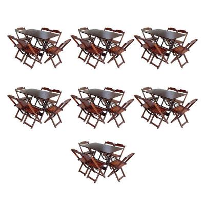 Kit 7 Conjuntos De Mesa Dobravel Com 6 Cadeiras De Madeira 120X70 Para Restaurante E Bar - Imbuia
