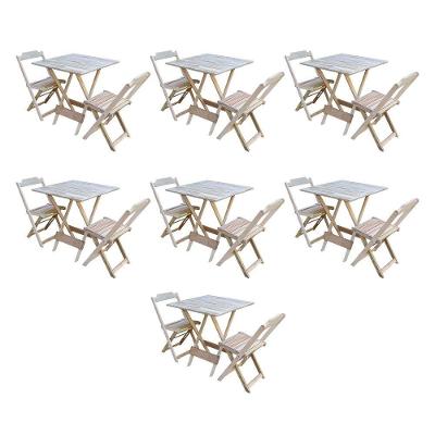Kit 7 Conjuntos De Mesa Dobravel Com 2 Cadeiras De Madeira 70X70 Para Restaurante E Bar - Sem Pintur
