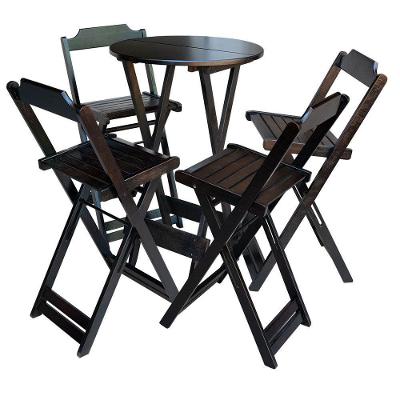 Jogo De Mesa Bistrô De Madeira Com 4 Cadeiras Dobravel Tabaco - Marrom