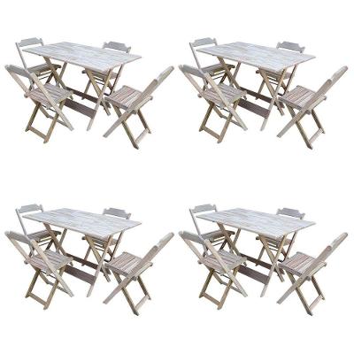 Kit 4 Conjuntos De Mesa Com 4 Cadeiras De Madeira Dobravel 120X70 Sem Pintura/Crua - Marrom