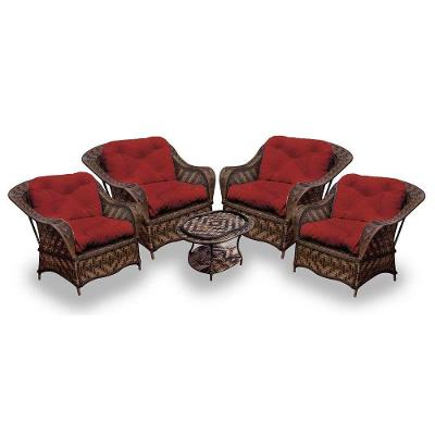 Conjunto De Poltronas Fibra Sintética Naja - 4 Poltronas + 1 Mesa Centro - Tecido Duna Vermelho