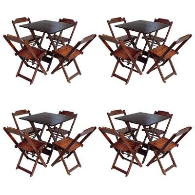Kit 4 Conjuntos De Mesa Com 4 Cadeiras De Madeira Dobravel 70X70 Imbuia - Marrom