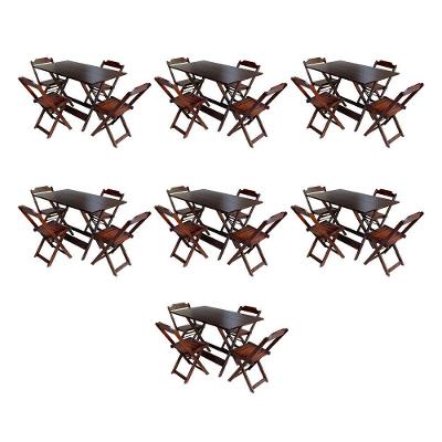 Kit 7 Conjuntos De Mesa Dobravel Com 4 Cadeiras De Madeira 120X70 Para Restaurante E Bar - Imbuia