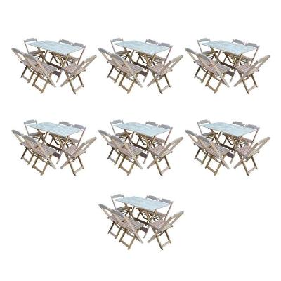 Kit 7 Conjuntos De Mesa Dobravel Com 6 Cadeiras De Madeira 120X70 Para Restaurante E Bar- Sem Pintur