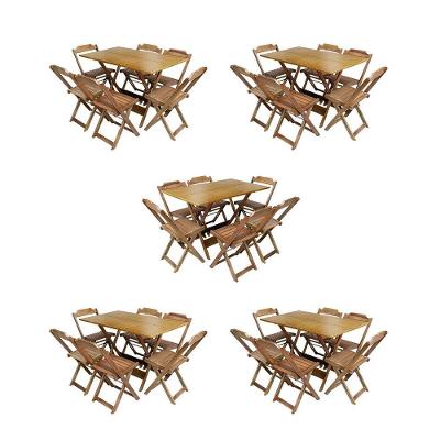 Kit 5 Conjuntos De Mesa Dobravel Com 6 Cadeiras De Madeira 120X70 Para Restaurante E Bar - Mel