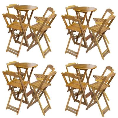 Kit 4 Jogos De Mesa Bistrô De Madeira Com 4 Cadeiras Dobravel Mel - Amarelo