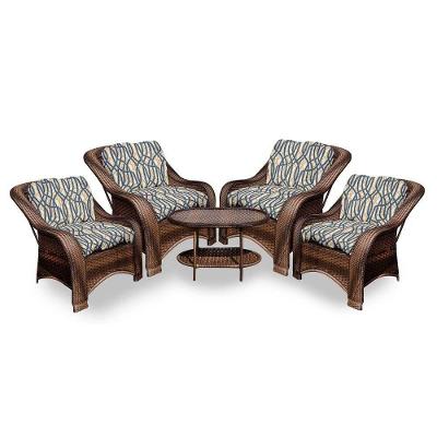 Conjunto De Poltronas Fibra Sintética Melo - 4 Poltronas + 1 Mesa Centro - Tecido Corda Náutica