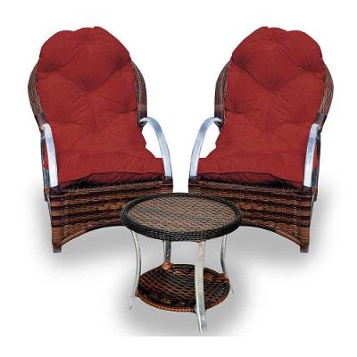 Conjunto De Poltronas Fibra Sintética Pequim Alumínio-2 Poltronas+1 Mesa Centro- Duna Vermelho