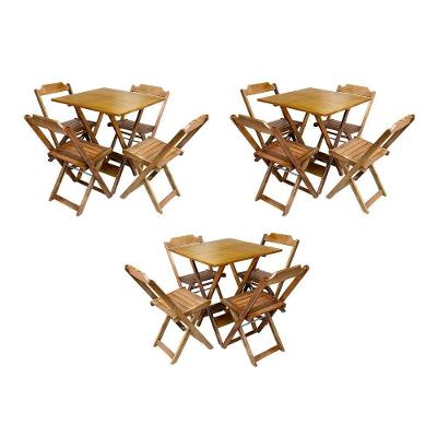 Kit 3 Jogos De Mesa Dobravel Com 4 Cadeiras De Madeira 70X70 Para Restaurante E Bar - Mel