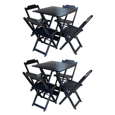 Kit 2 Jogos De Mesa Dobrável Com 4 Cadeiras Em Madeira Maciça 70X70 - Preto - Preto