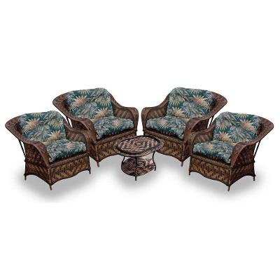 Conjunto De Poltronas Fibra Sintética Naja - 4 Poltronas + 1 Mesa Centro - Tecido Palmares Petróleo