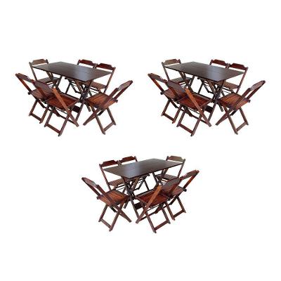Kit 3 Conjuntos De Mesa Dobravel Com 6 Cadeiras De Madeira 120X70 Para Restaurante E Bar - Imbuia