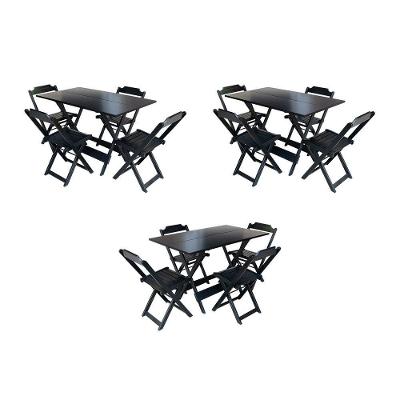 Kit 3 Conjuntos De Mesa Dobravel Com 4 Cadeiras De Madeira 120X70 Para Restaurante E Bar - Preto