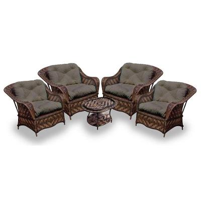 Conjunto De Poltronas Fibra Sintética Naja - 4 Poltronas + 1 Mesa Centro - Tecido Duna 2 Fendi