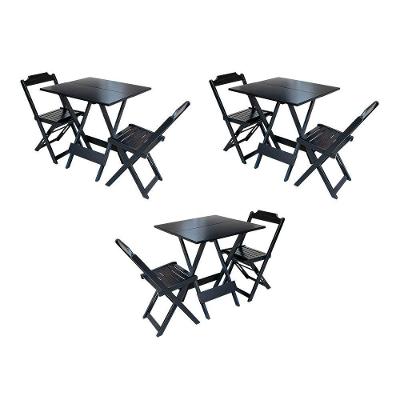 Kit 3 Jogos De Mesa Dobravel Com 2 Cadeiras De Madeira 70X70 Para Restaurante E Bar - Preto