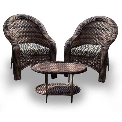 Conjunto De Poltronas Fibra Sintética Karibe - 2 Poltronas + 1 Mesa Centro - Tecido Corda Náutica