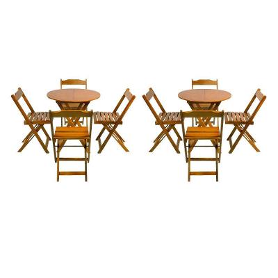 Kit 2 Jogos De Mesa Dobravel Com 4 Cadeiras Tampo Redondo 70X70 Mel - Amarelo