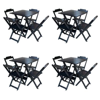 Kit 4 Conjuntos De Mesa Com 4 Cadeiras De Madeira Dobravel 70X70 Preto - Preto