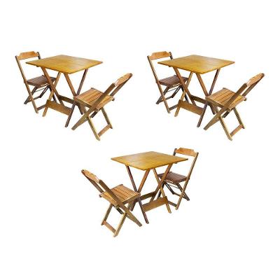Kit 3 Jogos De Mesa Dobravel Com 2 Cadeiras De Madeira 70X70 Para Restaurante E Bar - Mel