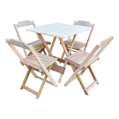 Jogo De Mesa Com 4 Cadeiras De Madeira Dobravel 70X70 - Sem Pintura/Cru - Marrom