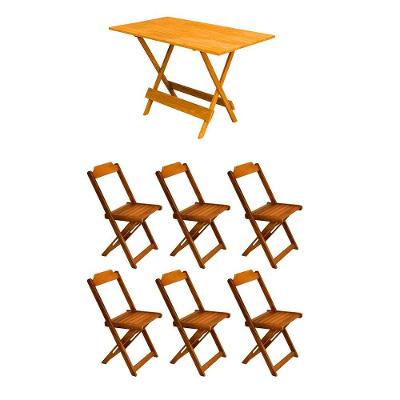 Jogo De Mesa Dobrável 120X70 Em Madeira Padrão C/6 Cadeiras - Mel - Marrom