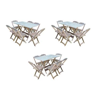 Kit 3 Jogos De Mesa Dobravel Com 6 Cadeiras De Madeira 120X70 Para Restaurante E Bar - Sem Pintura