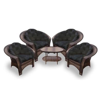 Conjunto De Poltronas Fibra Sintética 19 - 4 Poltronas + 1 Mesa Centro - Tecido Duna Preto