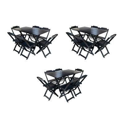 Kit 3 Conjuntos De Mesa Dobravel Com 6 Cadeiras De Madeira 120X70 Para Restaurante E Bar - Preto