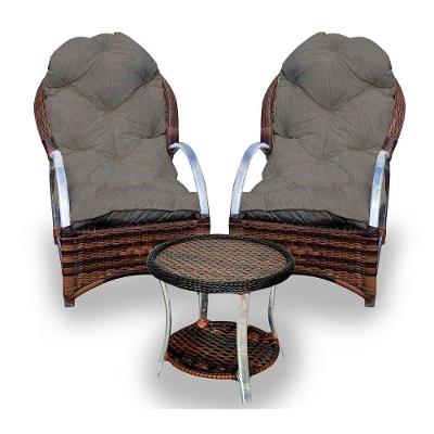 Conjunto De Poltronas Fibra Sintética Pequim Alumínio-2 Poltronas+1 Mesa Centro- Duna 2 Fendi
