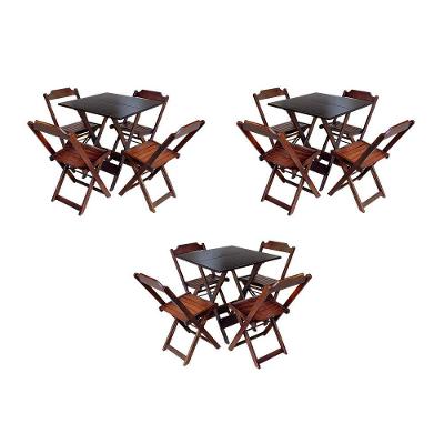 Kit 3 Jogos De Mesa Dobravel Com 4 Cadeiras De Madeira 70X70 Para Restaurante E Bar - Imbuia