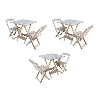 Kit 3 Jogos De Mesa Dobravel Com 2 Cadeiras De Madeira 70X70 Para Restaurante E Bar - Sem Pintura