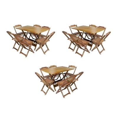Kit 3 Conjuntos De Mesa Dobravel Com 6 Cadeiras De Madeira 120X70 Para Restaurante E Bar - Mel