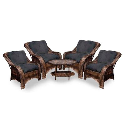 Conjunto De Poltronas Fibra Sintética Melo - 4 Poltronas + 1 Mesa Centro - Tecido Duna Preto