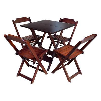 Jogo De Mesa De Madeira 70X70 C/ 04 Cadeiras Imbuia - Marrom