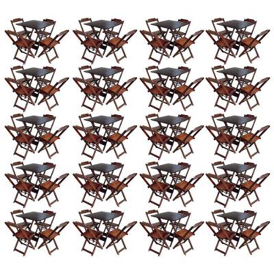 Kit 20 Jogos De Mesa Com 4 Cadeiras De Madeira Dobravel 60X60 - Imbuia - Marrom