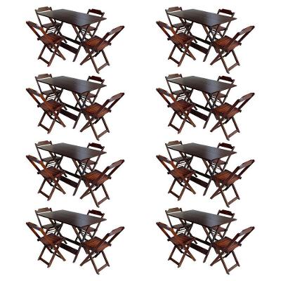 Kit 8 Conjuntos De Mesa Com 4 Cadeiras De Madeira Dobravel 120X70 Imbuia - Marrom