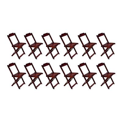 Kit 12 Cadeiras De Madeira Dobravel Imbuia - Marrom